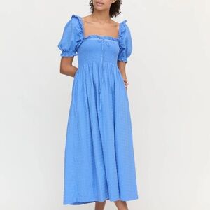 Hill House Scarlett Nap Dress in Hydrangea Blue Textured Clip Dot sz XS